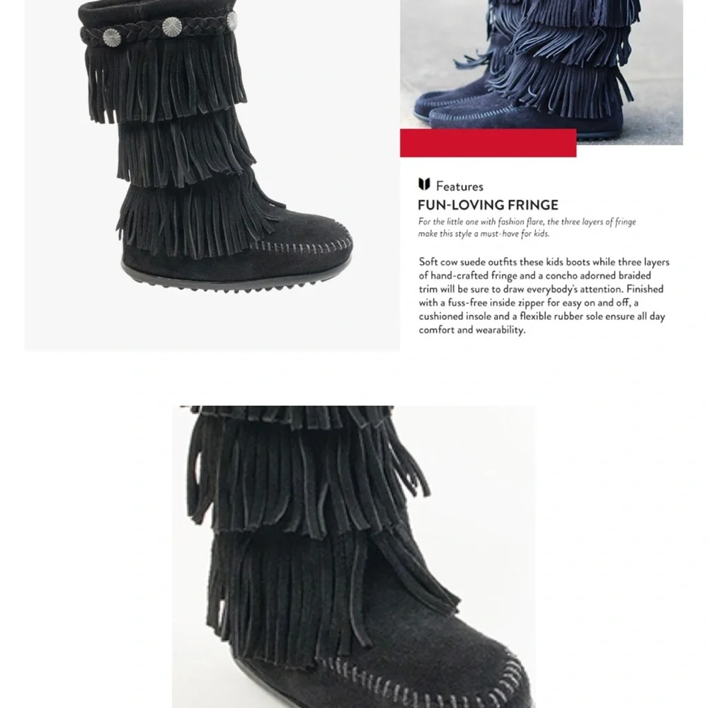 MINNETONKA 3 Layer Fringe Boot in Black